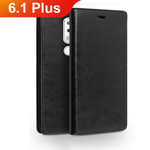 Funda de Cuero Cartera con Soporte para Nokia 6.1 Plus Negro