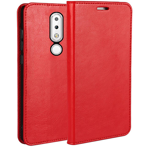 Funda de Cuero Cartera con Soporte para Nokia 6.1 Plus Rojo