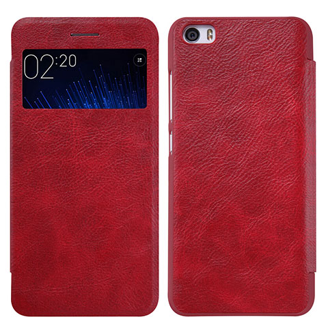 Funda de Cuero Cartera con Soporte para Xiaomi Mi 5 Rojo