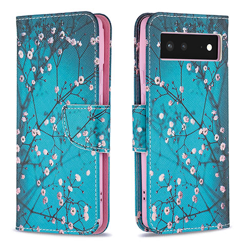 Funda de Cuero Cartera con Soporte Patron de Moda Carcasa B01F para Google Pixel 6 5G Cian