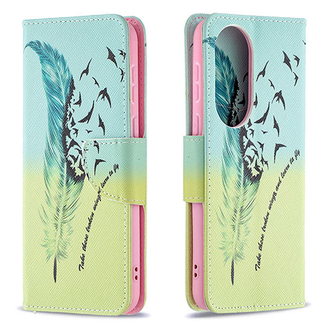 Funda de Cuero Cartera con Soporte Patron de Moda Carcasa B01F para Huawei P50 Pro Menta Verde