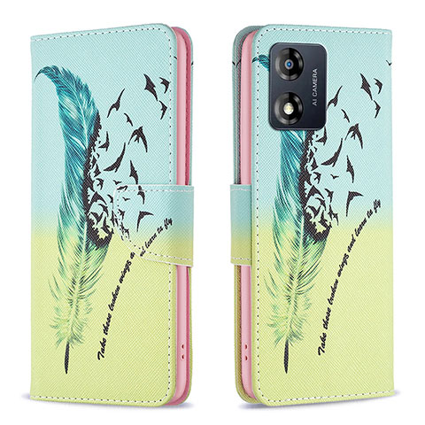 Funda de Cuero Cartera con Soporte Patron de Moda Carcasa B01F para Motorola Moto E13 Menta Verde