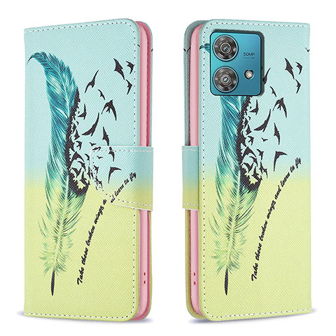 Funda de Cuero Cartera con Soporte Patron de Moda Carcasa B01F para Motorola Moto Edge 40 Neo 5G Menta Verde