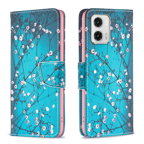 Funda de Cuero Cartera con Soporte Patron de Moda Carcasa B01F para Motorola Moto G73 5G Cian