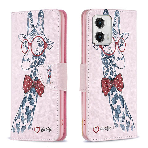 Funda de Cuero Cartera con Soporte Patron de Moda Carcasa B01F para Motorola Moto G73 5G Rosa