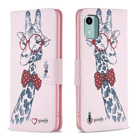 Funda de Cuero Cartera con Soporte Patron de Moda Carcasa B01F para Nokia C12 Plus Rosa