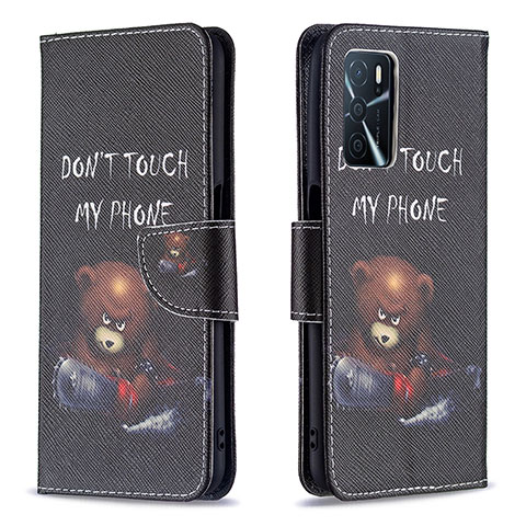 Funda de Cuero Cartera con Soporte Patron de Moda Carcasa B01F para Oppo A16 Gris Oscuro