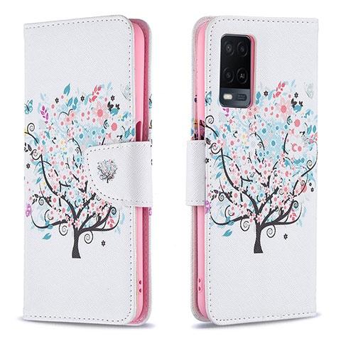 Funda de Cuero Cartera con Soporte Patron de Moda Carcasa B01F para Oppo A54 4G Blanco