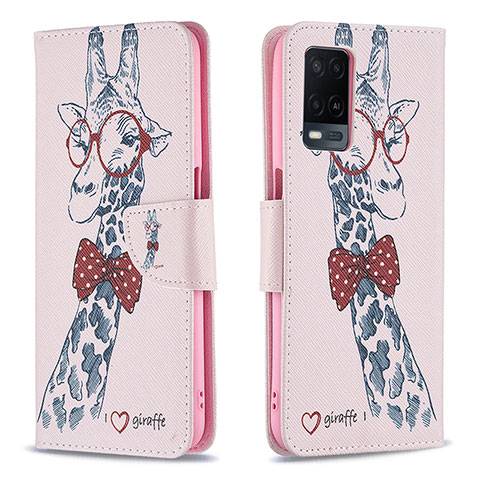 Funda de Cuero Cartera con Soporte Patron de Moda Carcasa B01F para Oppo A54 4G Rosa