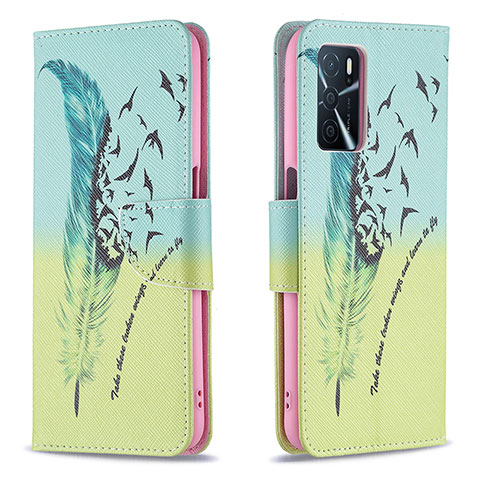 Funda de Cuero Cartera con Soporte Patron de Moda Carcasa B01F para Oppo A54s Menta Verde