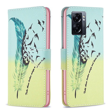 Funda de Cuero Cartera con Soporte Patron de Moda Carcasa B01F para Oppo A56S 5G Menta Verde