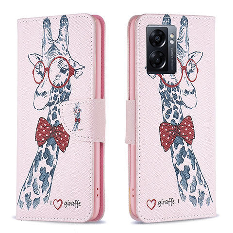 Funda de Cuero Cartera con Soporte Patron de Moda Carcasa B01F para Oppo A56S 5G Rosa