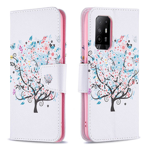 Funda de Cuero Cartera con Soporte Patron de Moda Carcasa B01F para Oppo A94 5G Blanco