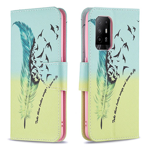 Funda de Cuero Cartera con Soporte Patron de Moda Carcasa B01F para Oppo A94 5G Menta Verde