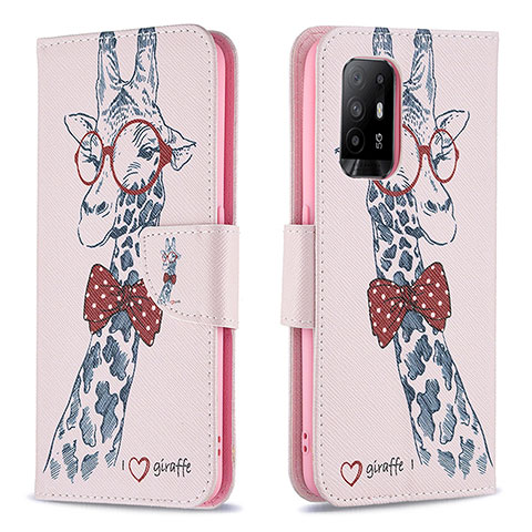 Funda de Cuero Cartera con Soporte Patron de Moda Carcasa B01F para Oppo A94 5G Rosa