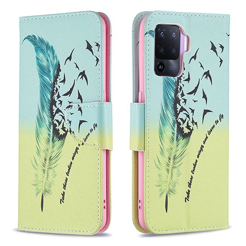 Funda de Cuero Cartera con Soporte Patron de Moda Carcasa B01F para Oppo F19 Pro Menta Verde