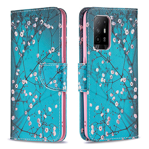 Funda de Cuero Cartera con Soporte Patron de Moda Carcasa B01F para Oppo F19 Pro+ Plus 5G Cian