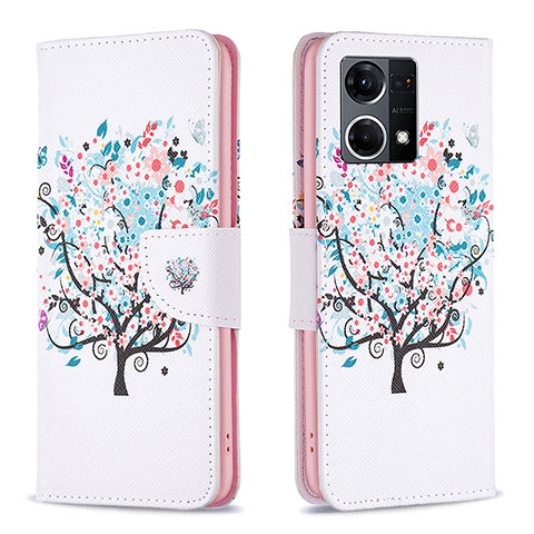 Funda de Cuero Cartera con Soporte Patron de Moda Carcasa B01F para Oppo F21 Pro 4G Blanco