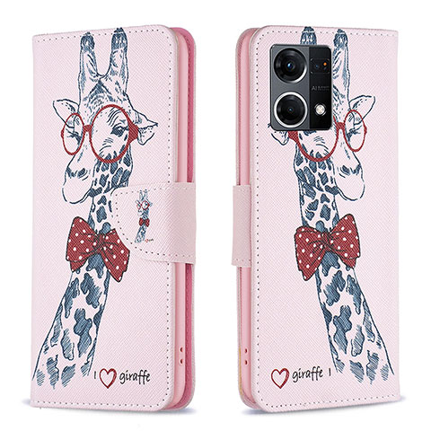 Funda de Cuero Cartera con Soporte Patron de Moda Carcasa B01F para Oppo F21 Pro 4G Rosa