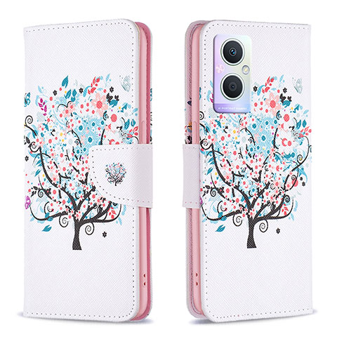 Funda de Cuero Cartera con Soporte Patron de Moda Carcasa B01F para Oppo F21 Pro 5G Blanco