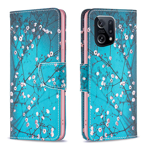 Funda de Cuero Cartera con Soporte Patron de Moda Carcasa B01F para Oppo Find X5 5G Cian