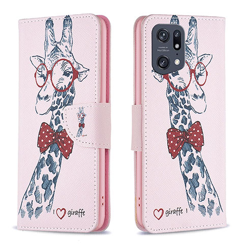 Funda de Cuero Cartera con Soporte Patron de Moda Carcasa B01F para Oppo Find X5 Pro 5G Rosa