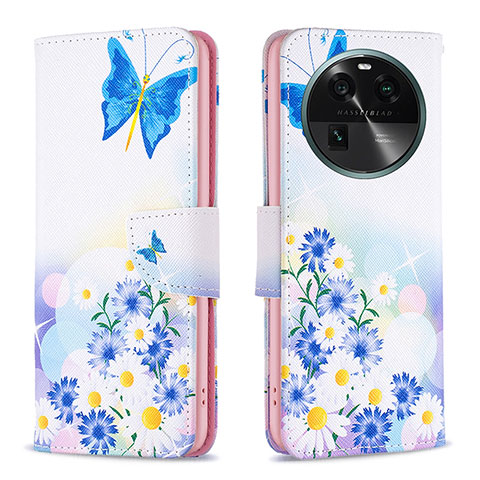 Funda de Cuero Cartera con Soporte Patron de Moda Carcasa B01F para Oppo Find X6 5G Azul