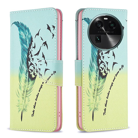 Funda de Cuero Cartera con Soporte Patron de Moda Carcasa B01F para Oppo Find X6 5G Menta Verde