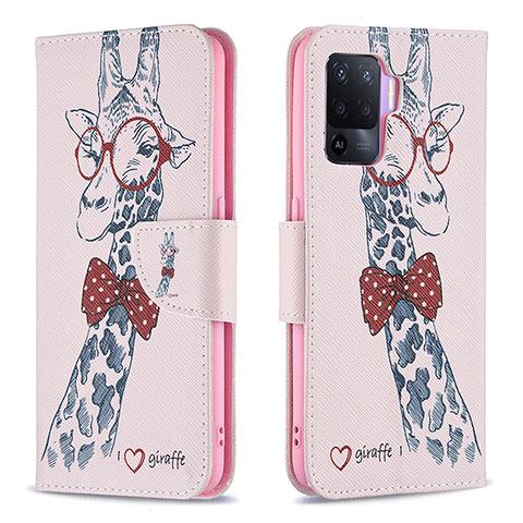 Funda de Cuero Cartera con Soporte Patron de Moda Carcasa B01F para Oppo Reno5 F Rosa