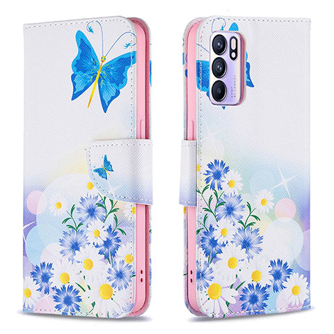 Funda de Cuero Cartera con Soporte Patron de Moda Carcasa B01F para Oppo Reno6 5G Azul