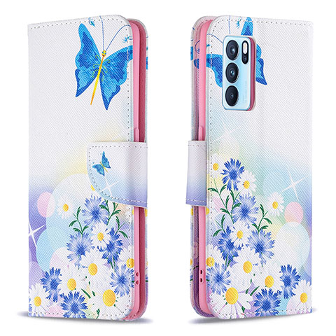 Funda de Cuero Cartera con Soporte Patron de Moda Carcasa B01F para Oppo Reno6 Pro 5G India Azul