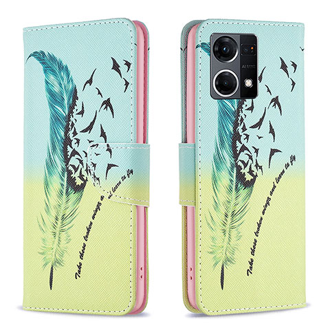 Funda de Cuero Cartera con Soporte Patron de Moda Carcasa B01F para Oppo Reno7 4G Menta Verde