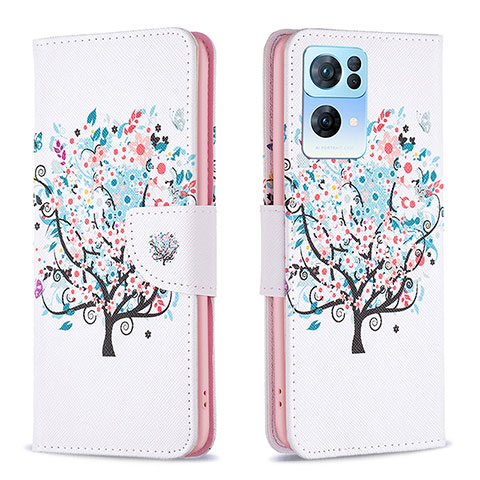 Funda de Cuero Cartera con Soporte Patron de Moda Carcasa B01F para Oppo Reno7 Pro 5G Blanco