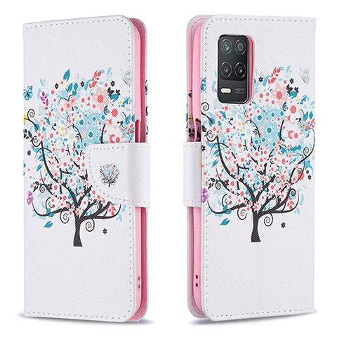 Funda de Cuero Cartera con Soporte Patron de Moda Carcasa B01F para Realme 8 5G Blanco