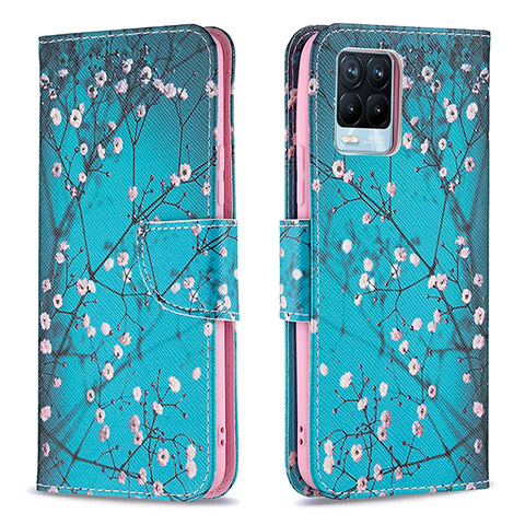 Funda de Cuero Cartera con Soporte Patron de Moda Carcasa B01F para Realme 8 Pro Cian