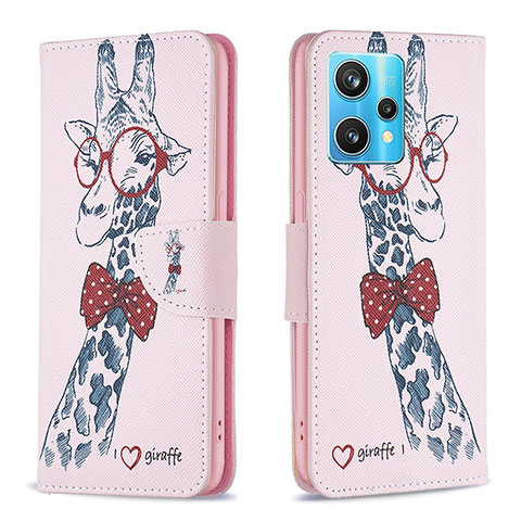 Funda de Cuero Cartera con Soporte Patron de Moda Carcasa B01F para Realme 9 Pro+ Plus 5G Rosa