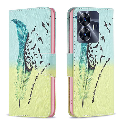 Funda de Cuero Cartera con Soporte Patron de Moda Carcasa B01F para Realme Narzo N55 Menta Verde