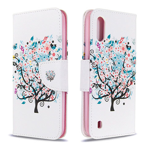 Funda de Cuero Cartera con Soporte Patron de Moda Carcasa B01F para Samsung Galaxy A01 SM-A015 Blanco