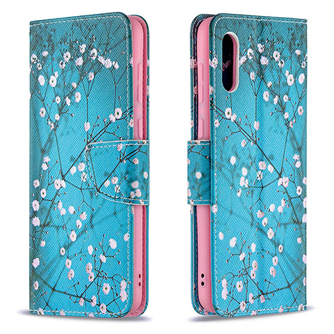 Funda de Cuero Cartera con Soporte Patron de Moda Carcasa B01F para Samsung Galaxy A02 Cian