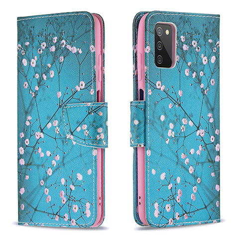 Funda de Cuero Cartera con Soporte Patron de Moda Carcasa B01F para Samsung Galaxy A02s Cian