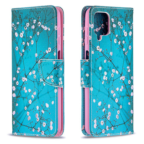 Funda de Cuero Cartera con Soporte Patron de Moda Carcasa B01F para Samsung Galaxy A12 5G Cian