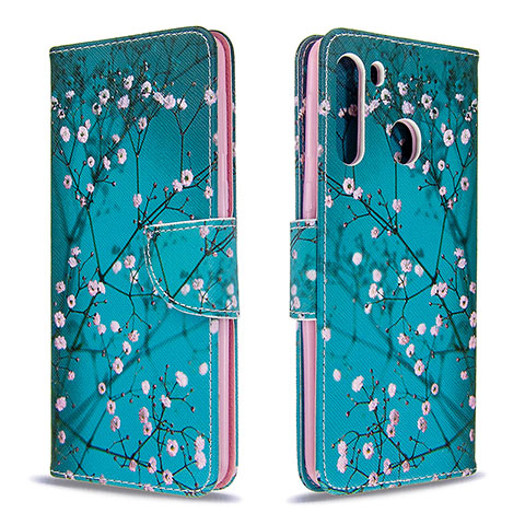 Funda de Cuero Cartera con Soporte Patron de Moda Carcasa B01F para Samsung Galaxy A21 Cian