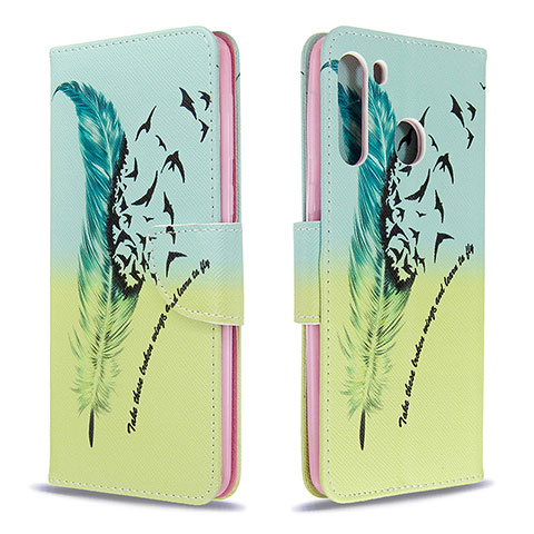 Funda de Cuero Cartera con Soporte Patron de Moda Carcasa B01F para Samsung Galaxy A21 Menta Verde