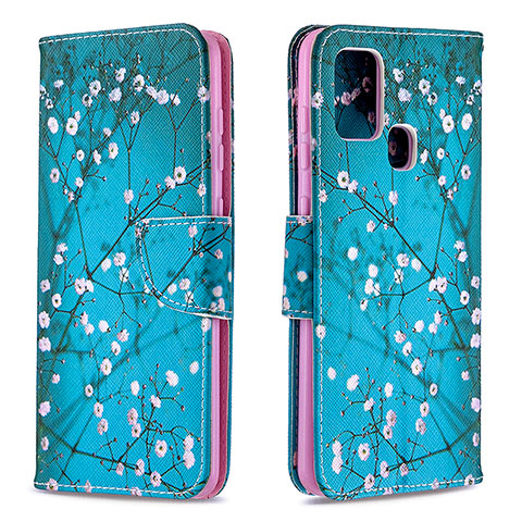 Funda de Cuero Cartera con Soporte Patron de Moda Carcasa B01F para Samsung Galaxy A21s Cian