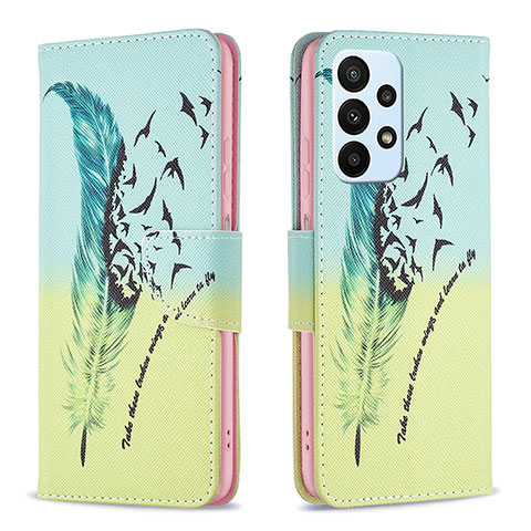 Funda de Cuero Cartera con Soporte Patron de Moda Carcasa B01F para Samsung Galaxy A23 4G Menta Verde