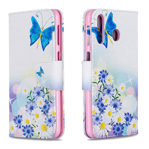 Funda de Cuero Cartera con Soporte Patron de Moda Carcasa B01F para Samsung Galaxy A40s Azul