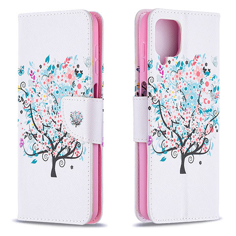 Funda de Cuero Cartera con Soporte Patron de Moda Carcasa B01F para Samsung Galaxy F12 Blanco