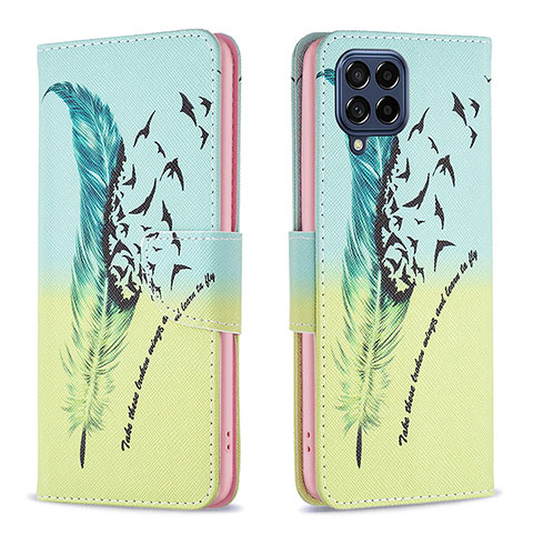 Funda de Cuero Cartera con Soporte Patron de Moda Carcasa B01F para Samsung Galaxy M53 5G Menta Verde