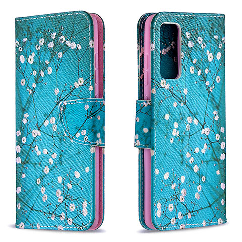 Funda de Cuero Cartera con Soporte Patron de Moda Carcasa B01F para Samsung Galaxy S20 FE 4G Cian