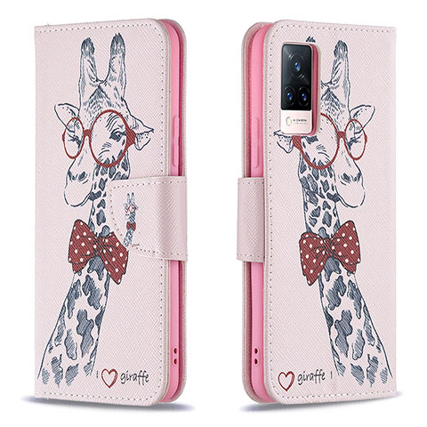 Funda de Cuero Cartera con Soporte Patron de Moda Carcasa B01F para Vivo V21 5G Rosa